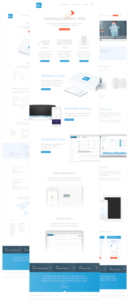 UI designs for the SamKnows company website.